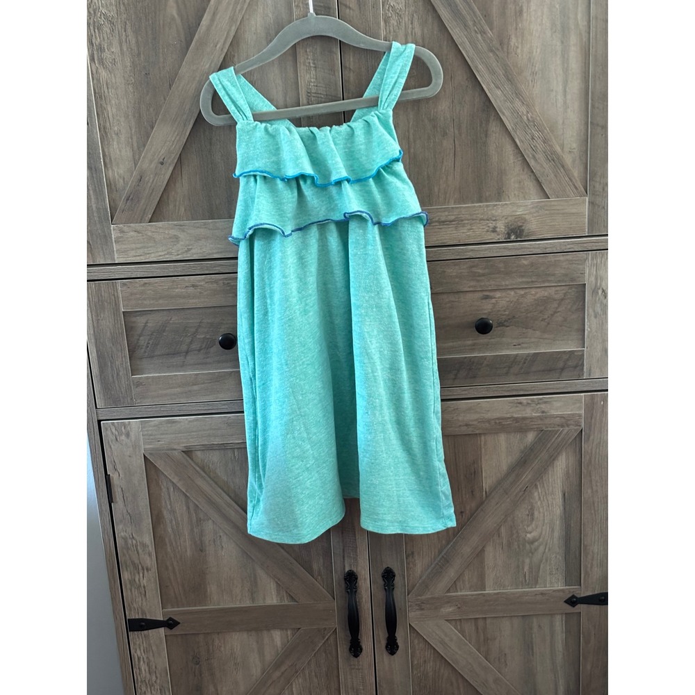 Cat & Jack Girls 5T Teal Green Ruffle Dress Sleeveless Bow Back Summer Knit